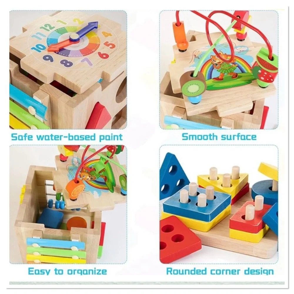 Wooden Activity Cube For Kids 18+Months Learning Toy
